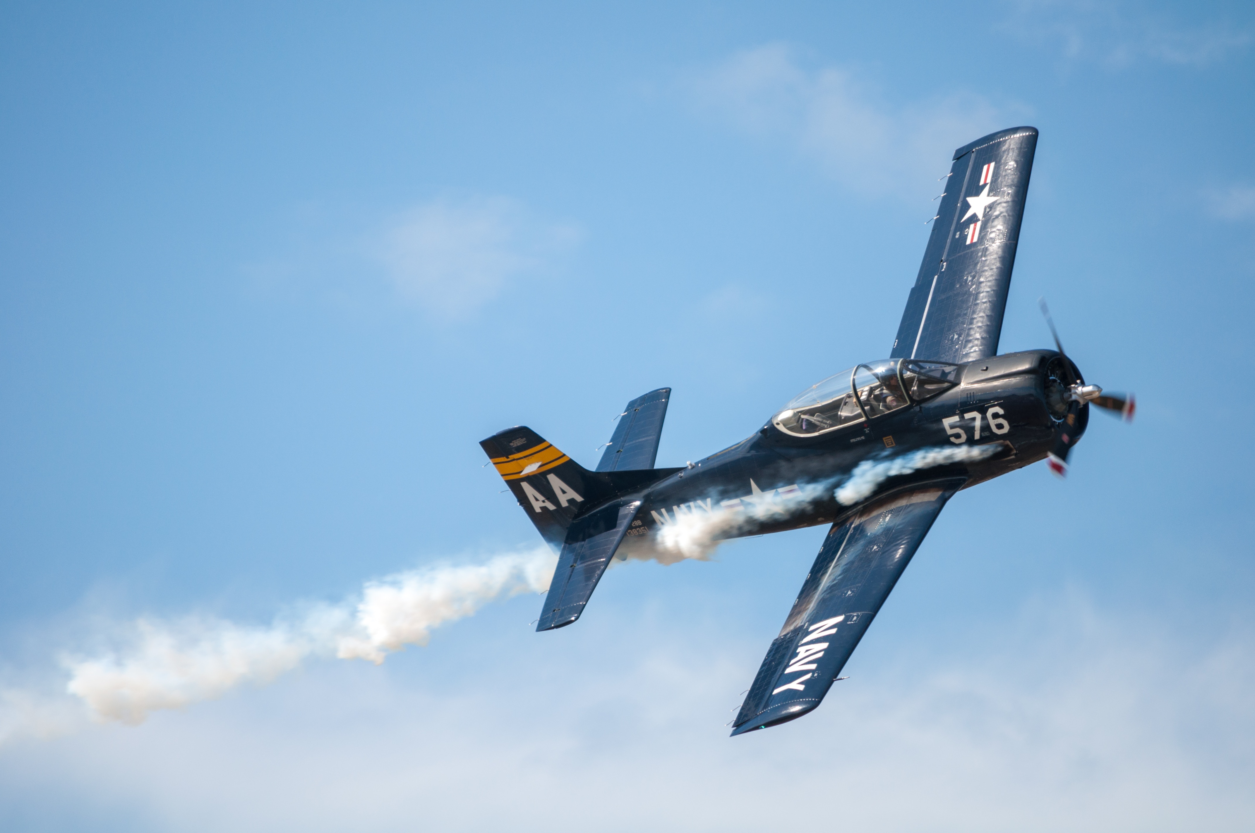 A blue WWII-era aircraft