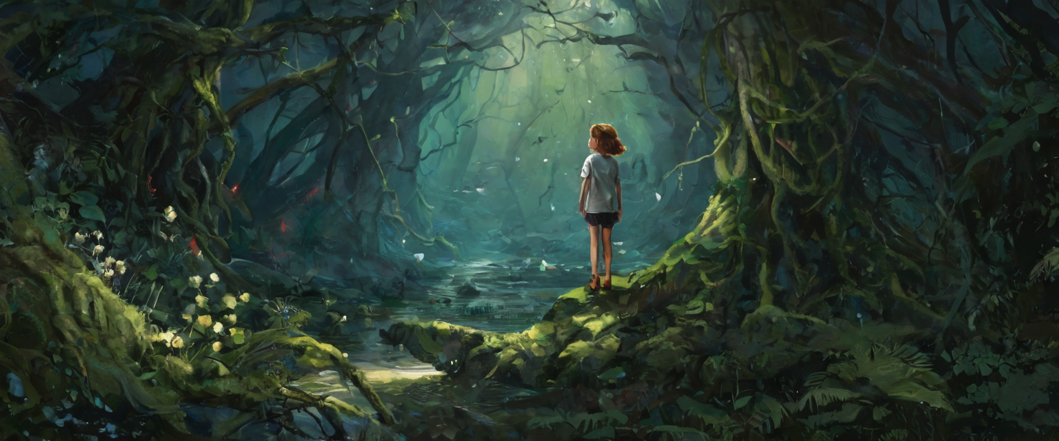 Girl in a dark forest